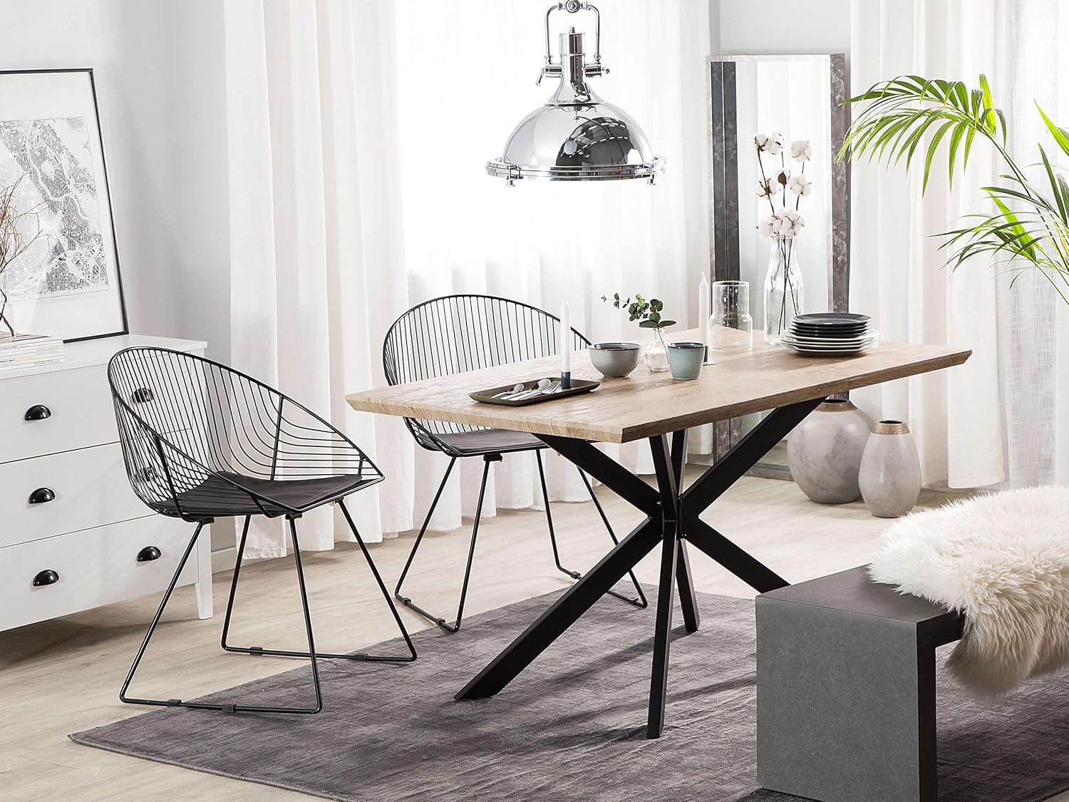 Beliani Spectra Dining Table - Light Wood Effect with Black Legs