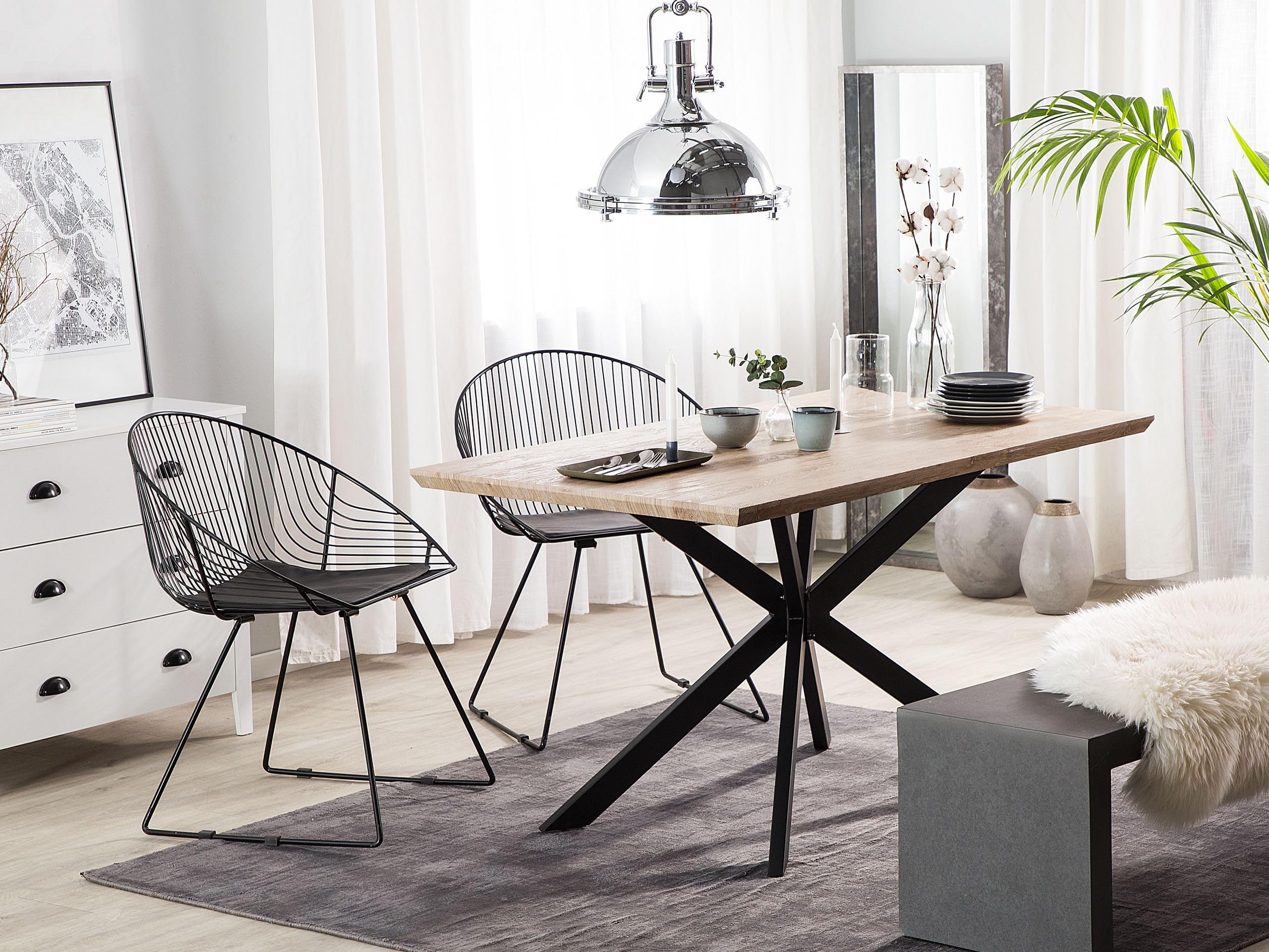 Beliani Spectra Unique Dining Table with Light Wood and Black Legs