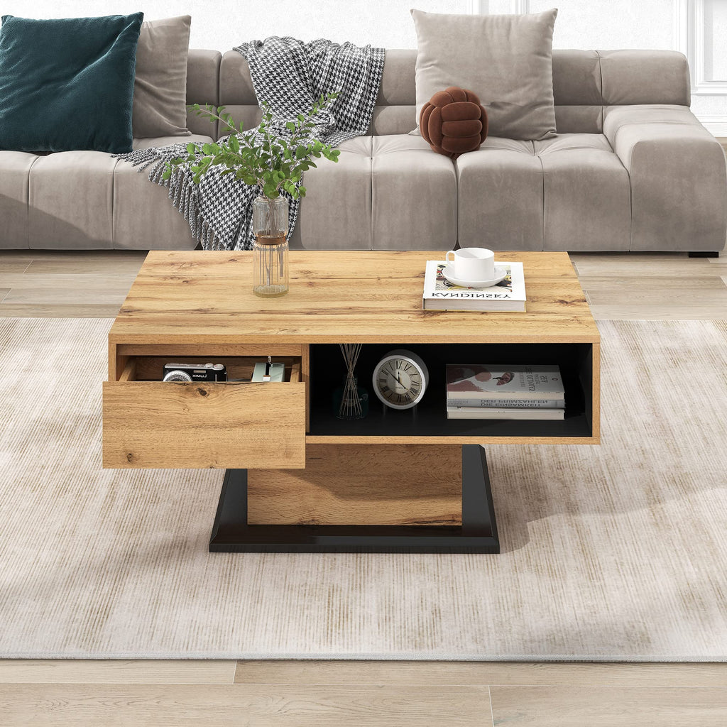 RanRan Wood Grain Coffee Table with Storage