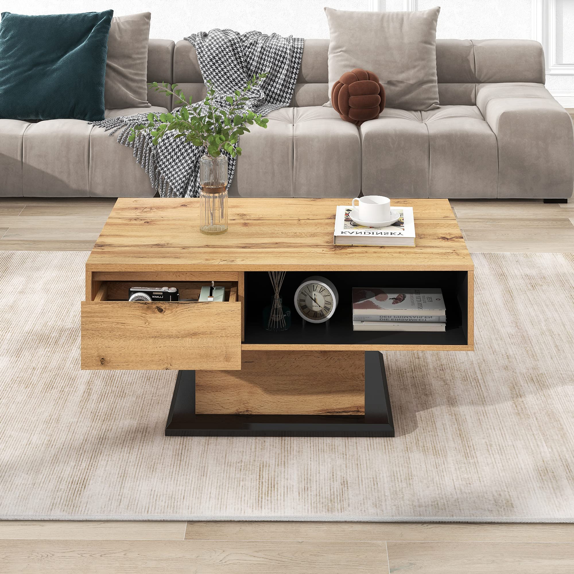 RanRan Wood Grain Coffee Table with Storage