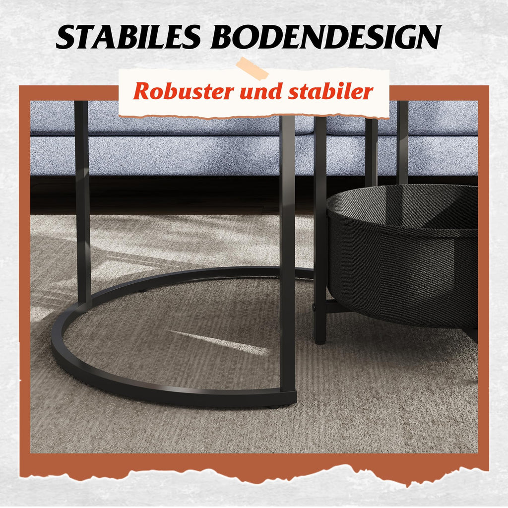 WLIVE Round Coffee Table Set with Storage, Black Metal Frame