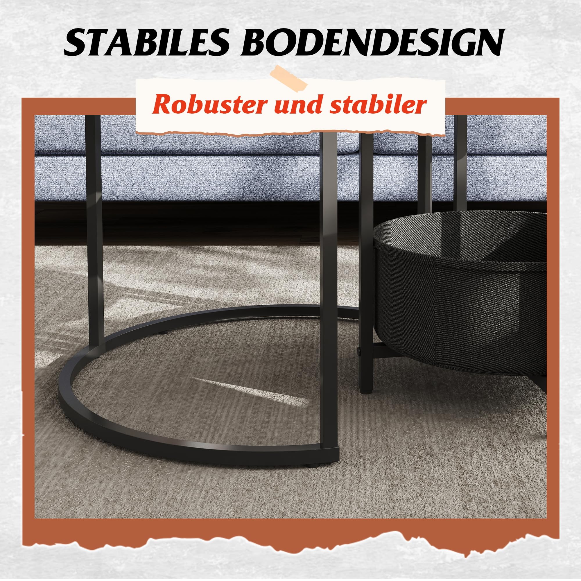 WLIVE Round Coffee Table Set with Storage, Black Metal Frame