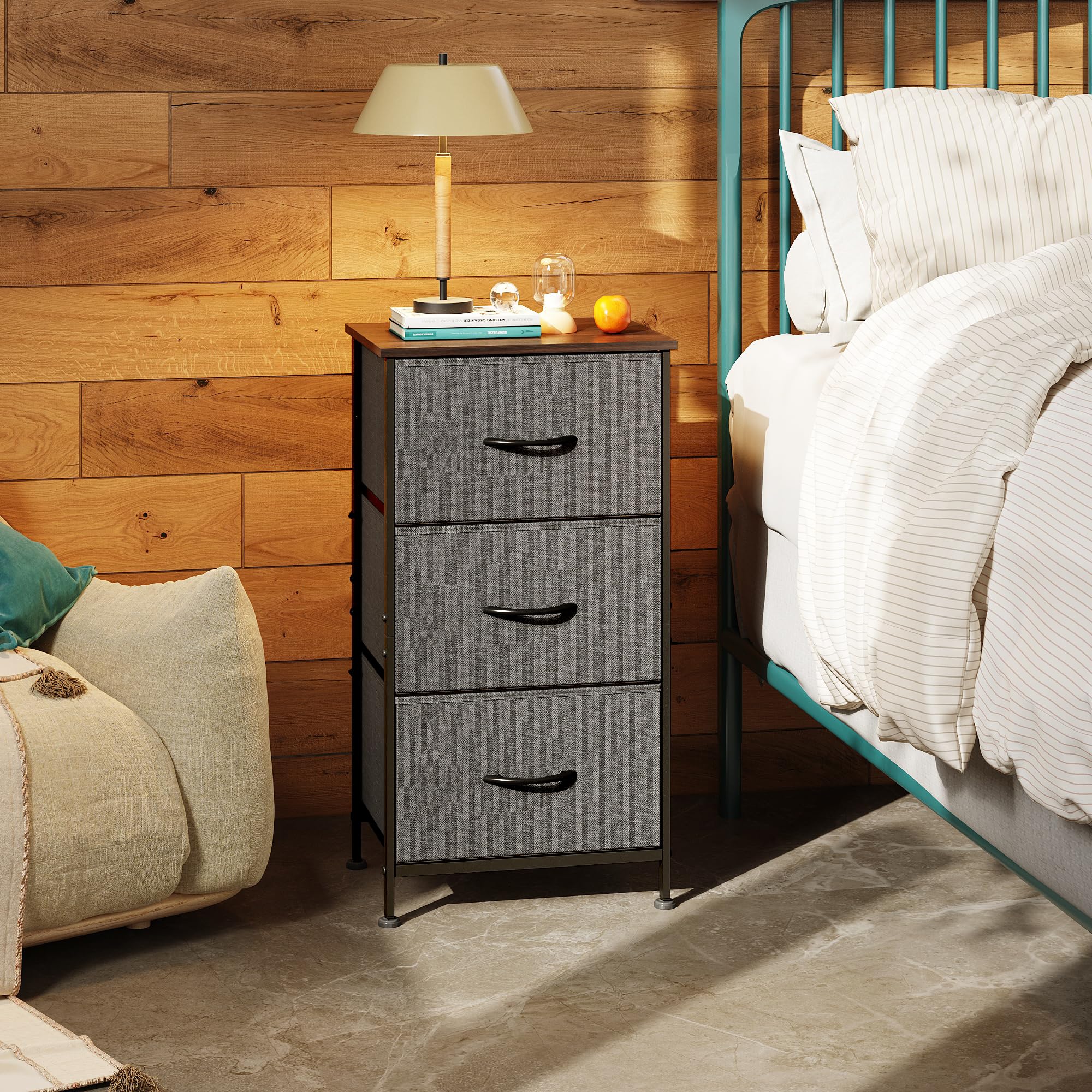 WLIVE 3 Drawer Chest of Drawers with Wooden Top