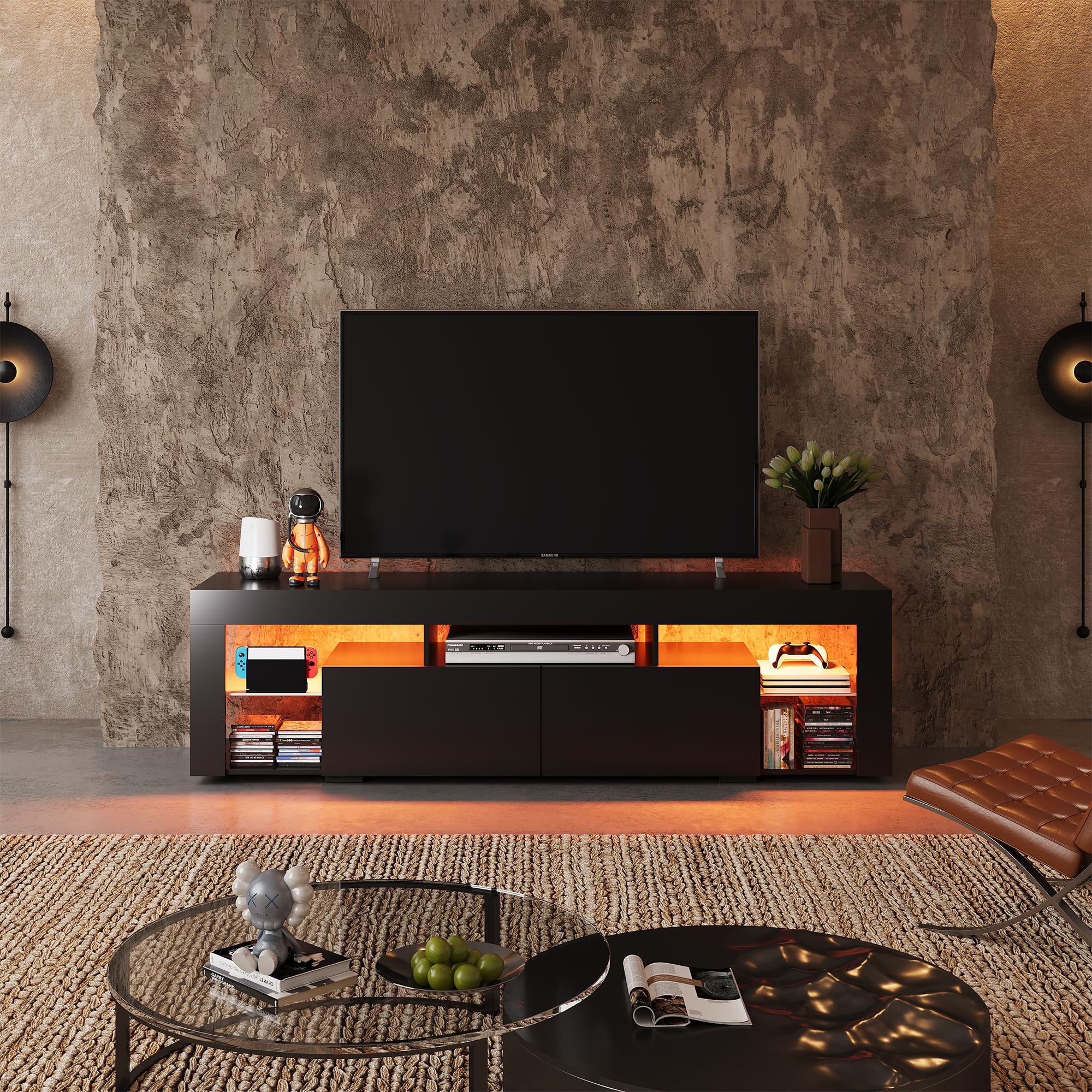 WLIVE Modern LED TV Cabinet with Storage for TVs up to 70 Inches