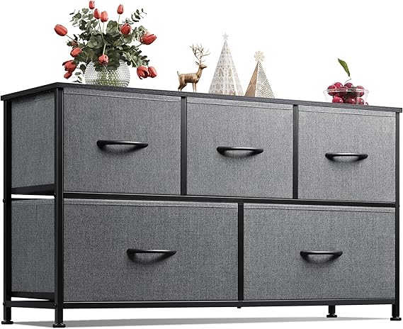 WLIVE 5-Drawer Fabric Dresser - Dark Grey