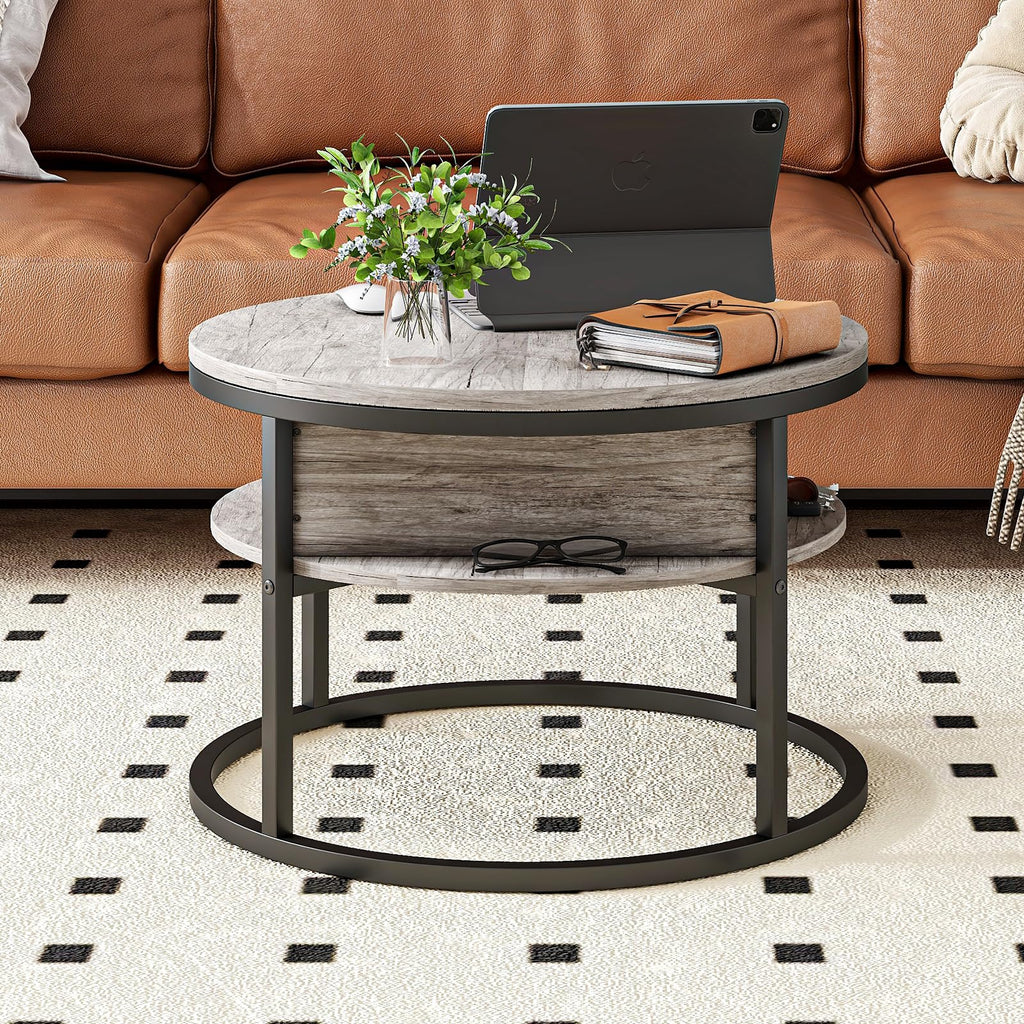 HOJINLINERO Modern Grey Lift Top Coffee Table with Storage