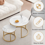 JZGORC Set of 2 Stackable Coffee Tables with Marble Pattern