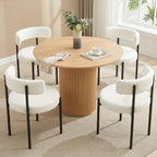 Set of 4 white mid-century modern boucle dining chairs with upholstered seats and round backs