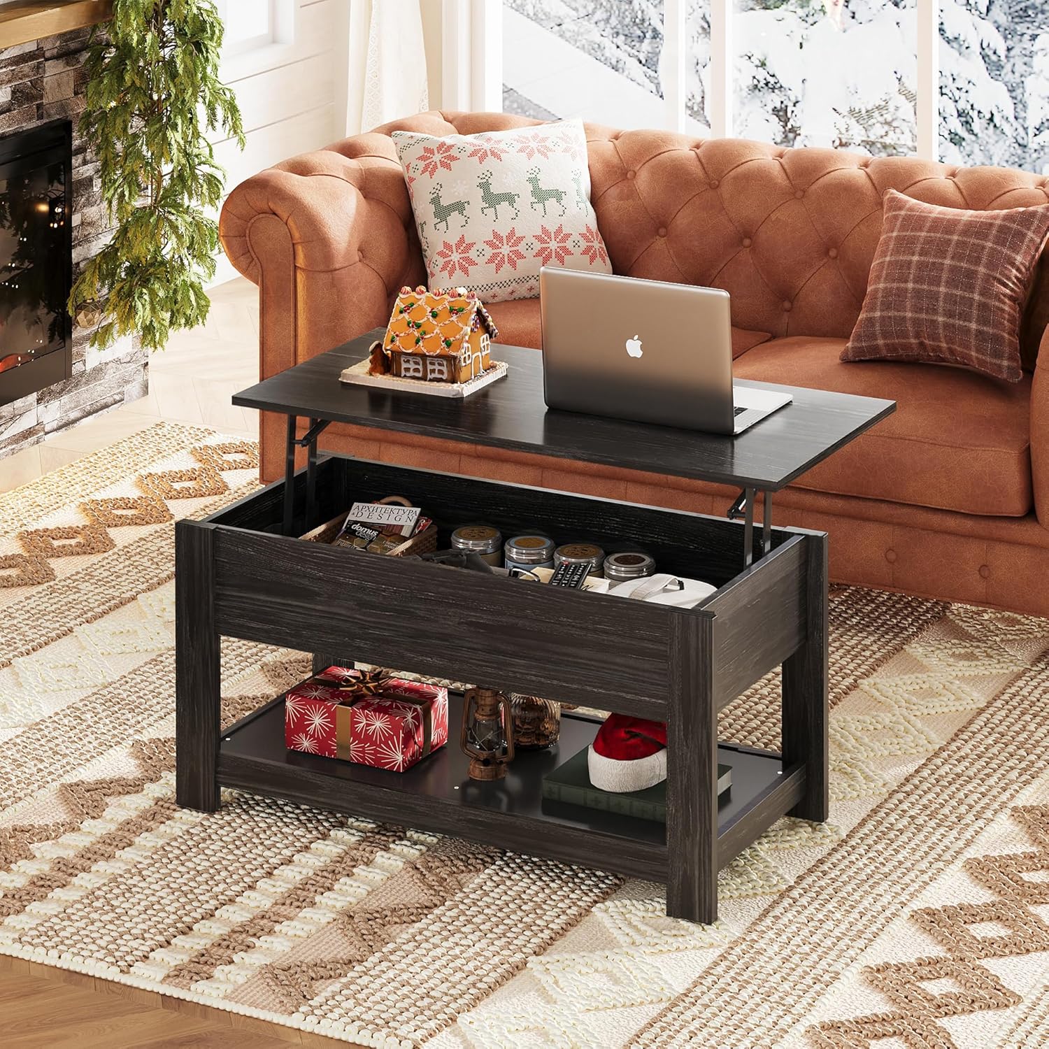 WLIVE Lift Top Coffee Table with Hidden Compartment - Espresso