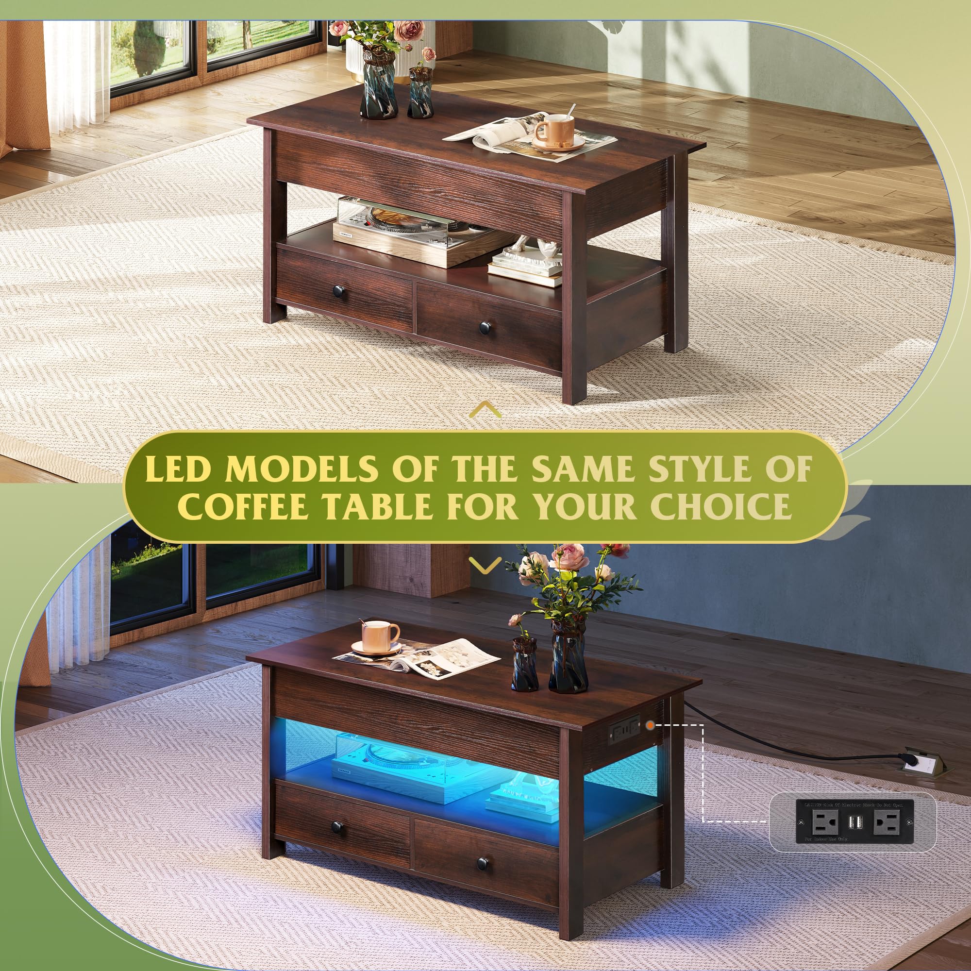 WLIVE Lift Top Coffee Table with Storage