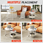 WLIVE White Round Nest of Coffee Tables Set with Fabric Basket
