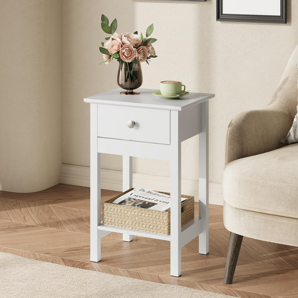 WLIVE Modern Wooden Bedside Table with Drawer and Shelf