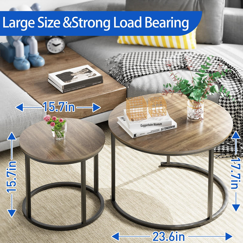 aboxoo Nesting Side Round Coffee Table Set with Metal Frame