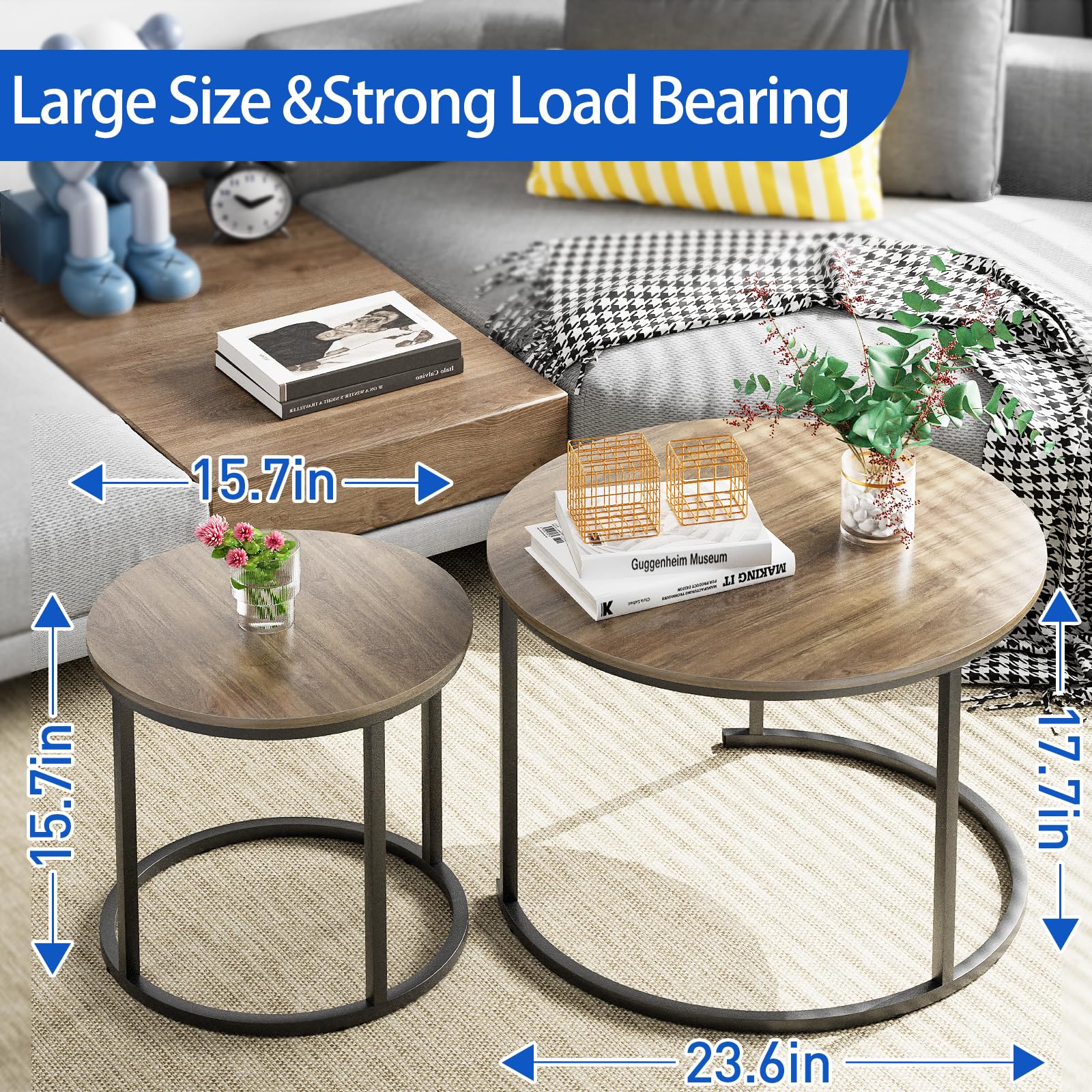 aboxoo Nesting Side Round Coffee Table Set with Metal Frame