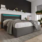 HBCKESD Hydraulic Storage Bed with LED Lighting, Grey