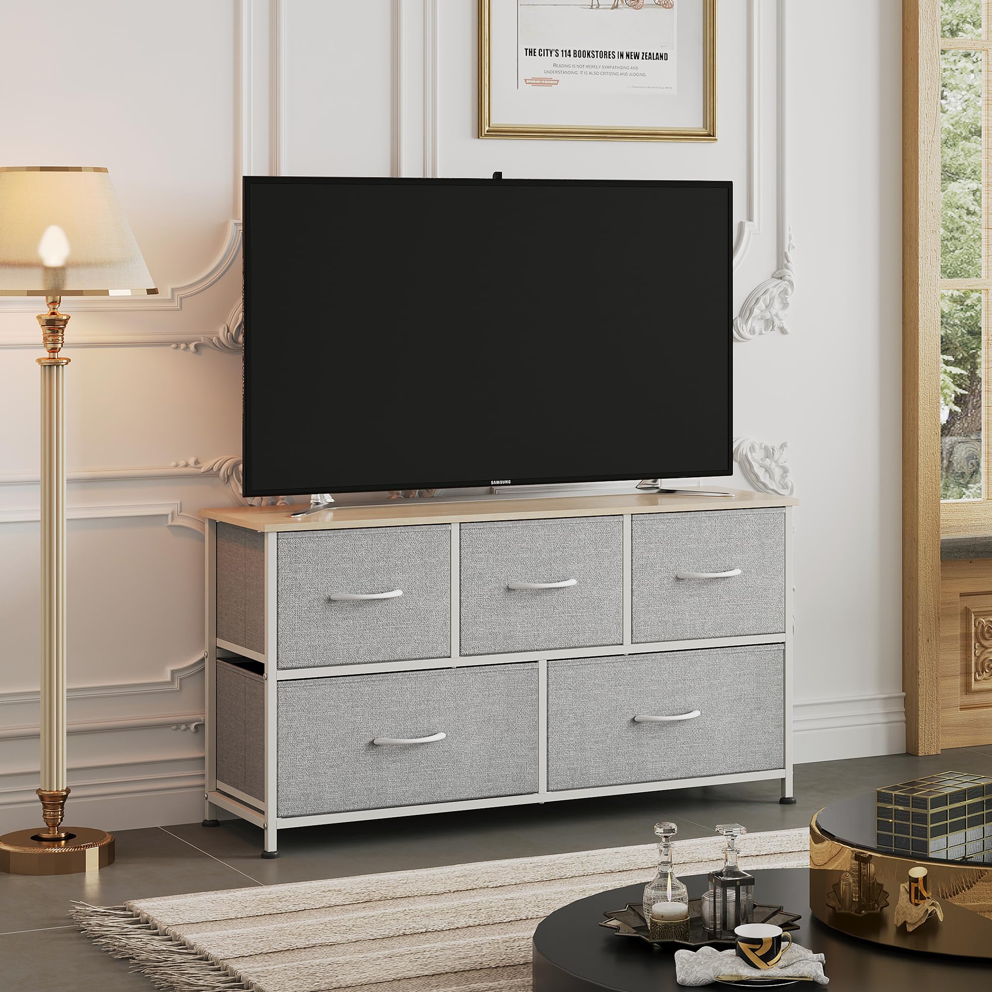 WLIVE Light Grey 5-Drawer Dresser for Bedroom Storage