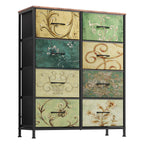 WLIVE 8 Drawer Chest of Drawers with vintage print fabric and sturdy steel frame