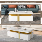 BTM Modern Rectangular Coffee Table with Imitation Marble Top