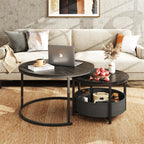 WLIVE round coffee table set with fabric storage baskets and metal frame