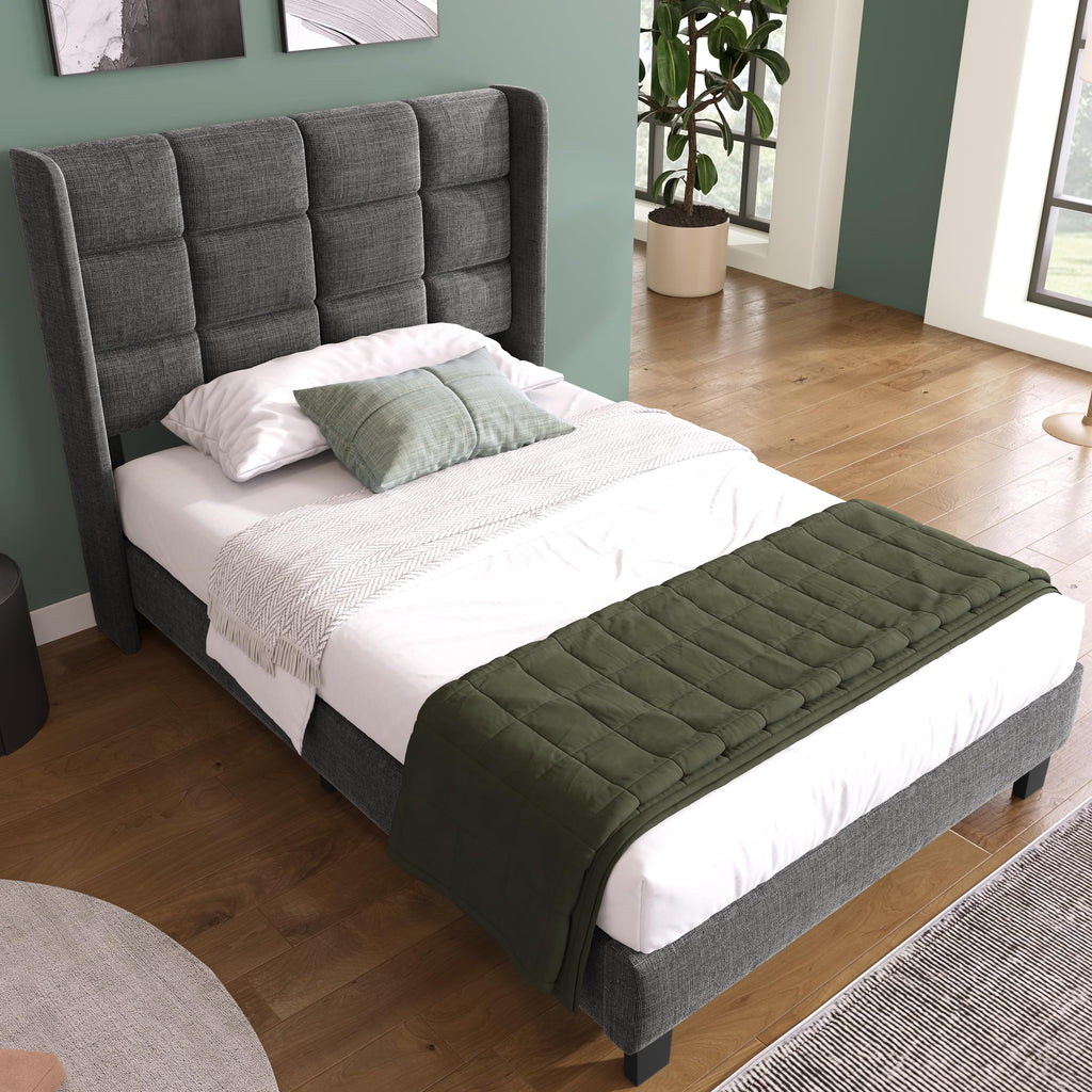 Merax Grey Upholstered Bed with Slatted Base