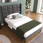 Merax Grey Upholstered Bed with Slatted Base