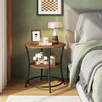 WLIVE Rustic Brown Round End Table with Storage Shelves