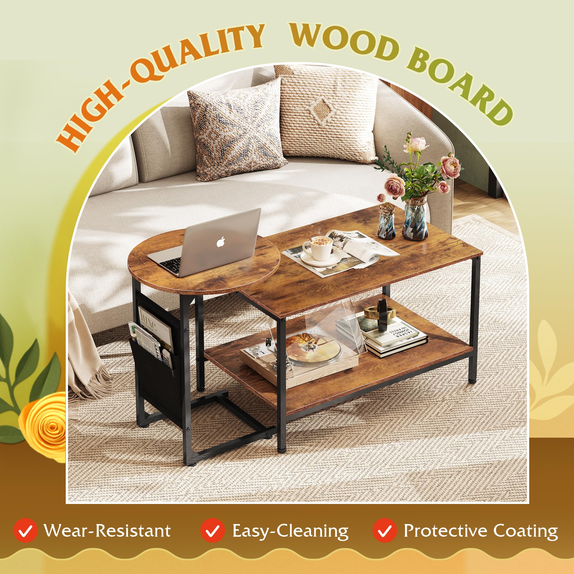 WLIVE 2 in 1 Nesting Coffee Table Set with Storage