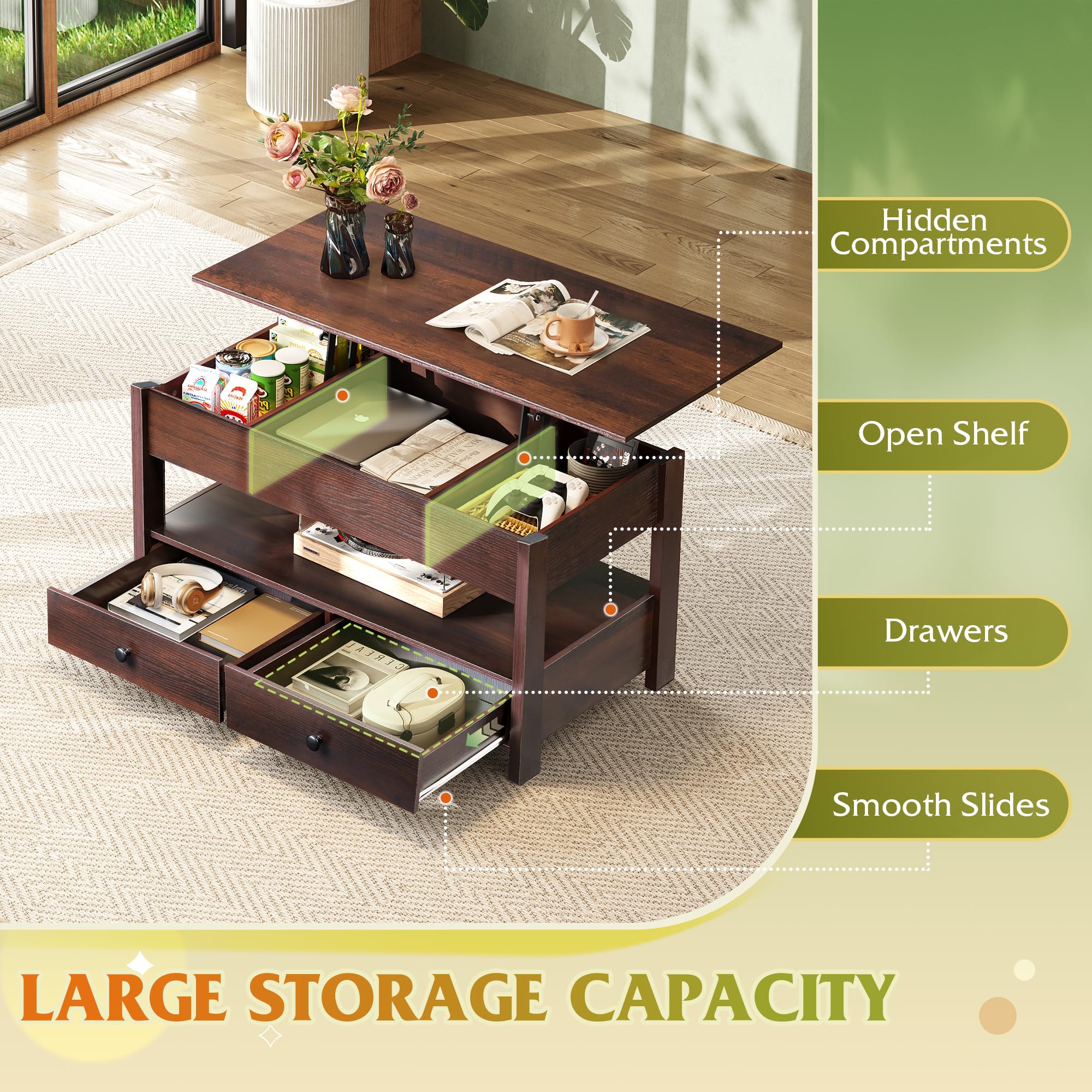 WLIVE Lift Top Coffee Table with Storage