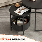 WLIVE Round Coffee Table Set with Storage, Black Metal Frame