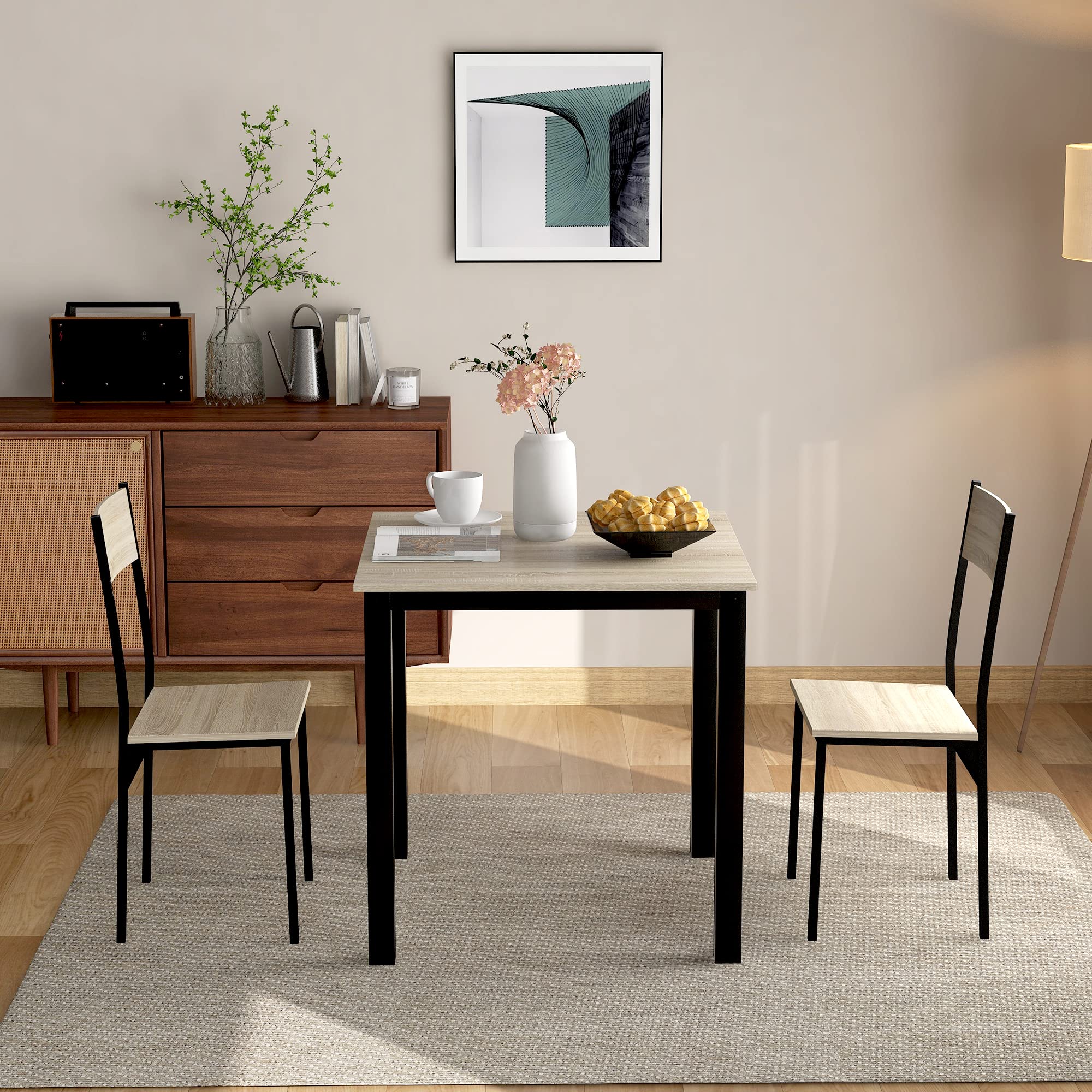 LERFAN Retro 3 Seater Dining Set with Square Table