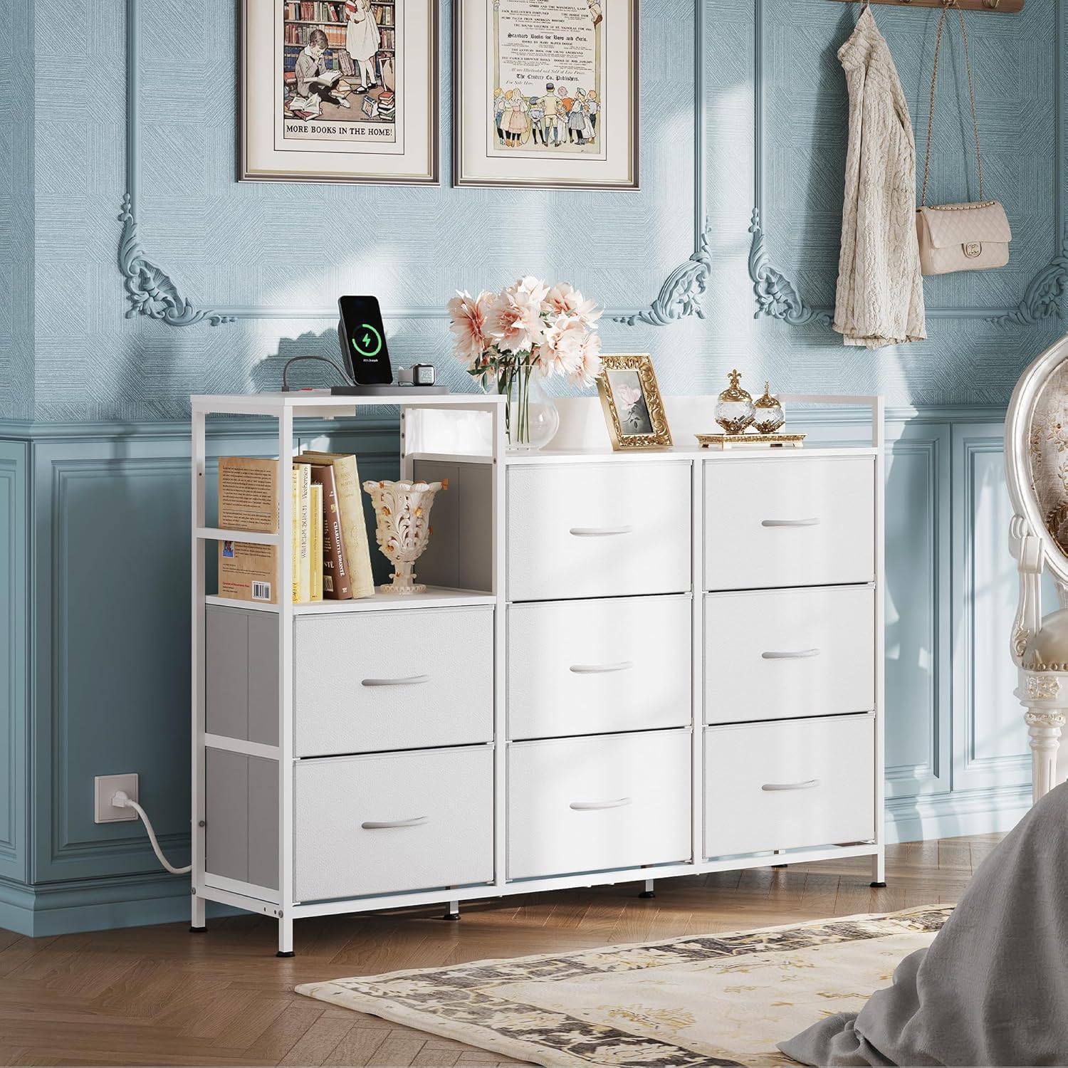 WLIVE Minimalist Three-column 8-Drawer Fabric Dresser