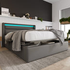 HBCKESD Hydraulic Storage Bed with LED Lighting, Grey