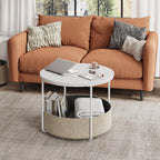 WLIVE Round White Coffee Table with Fabric Basket