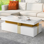 BTM Modern Rectangular Coffee Table with Imitation Marble Top