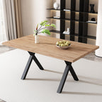 Merax modern minimalist wooden dining table with oak finish and black iron legs