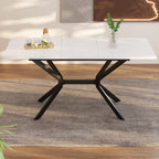 MURUL White Expandable Dining Table with Black Metal Legs