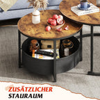 WLIVE Round Side Table Set with Storage Baskets, Brown