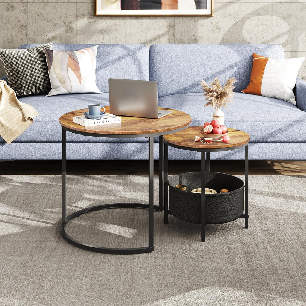 WLIVE Set of 2 Round Coffee Tables with Storage