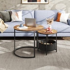 WLIVE Set of 2 Round Coffee Tables with Storage