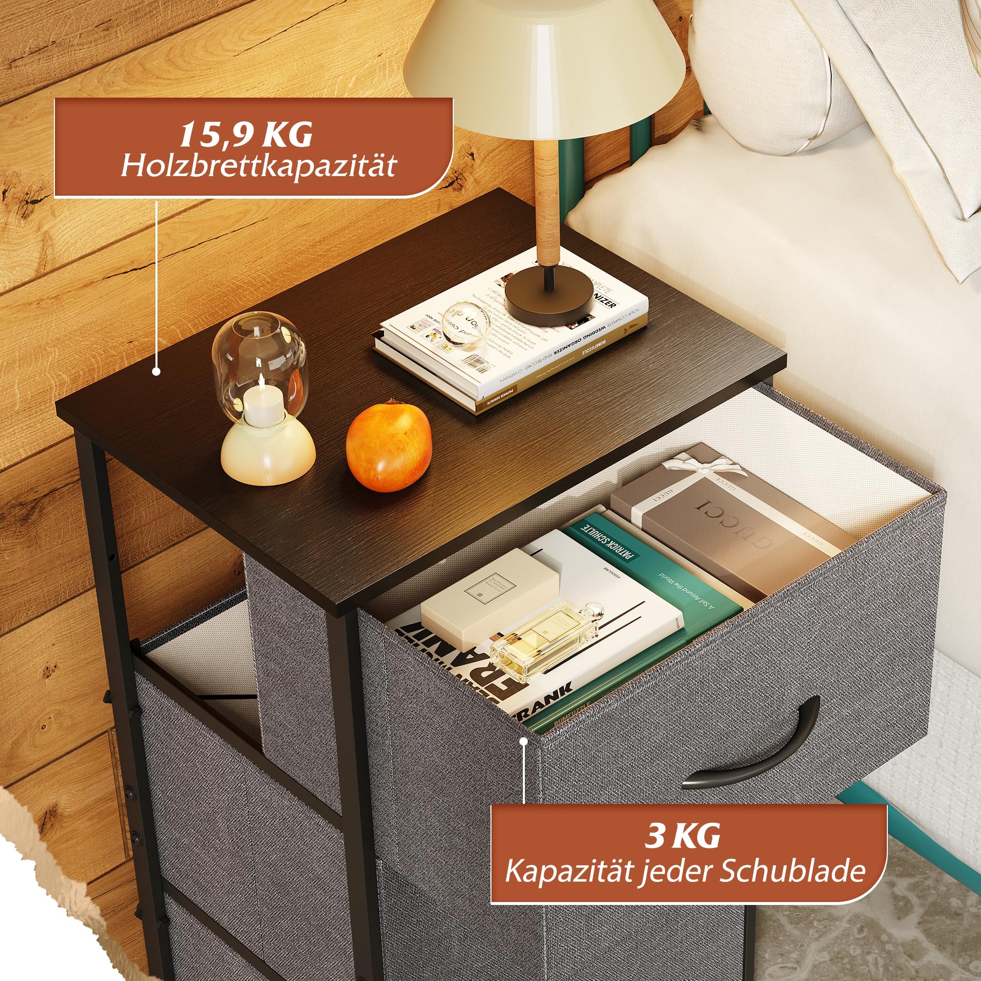 WLIVE 3 Drawer Chest of Drawers with Wooden Top
