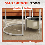 WLIVE White Round Nest of Coffee Tables Set with Fabric Basket