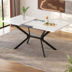 MURUL White Expandable Dining Table with Black Metal Legs