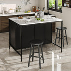 Azkoeesy black high table with marble top and black metal frame, featuring drawers and doors