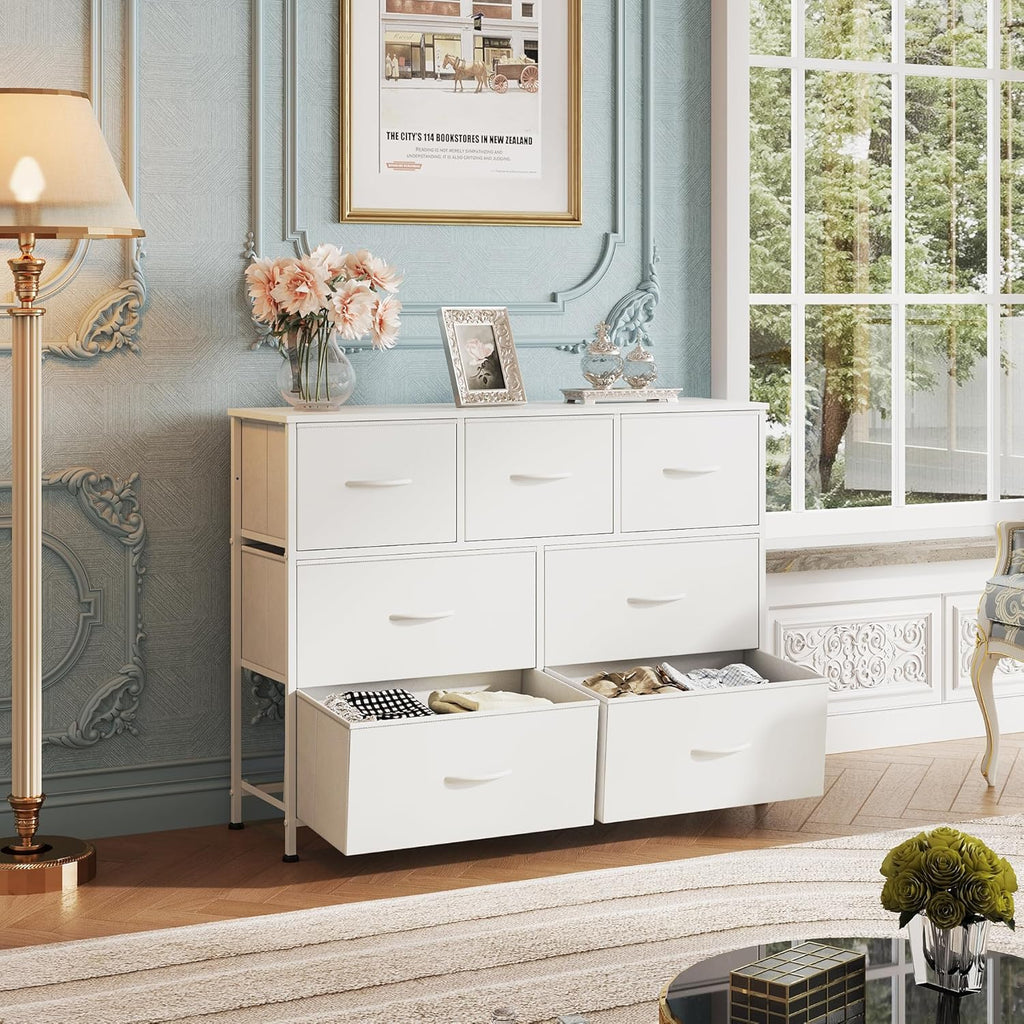 WLIVE Minimalist Fabric 7-Drawer Storage Dresser TV Stand