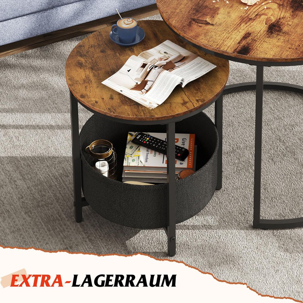 WLIVE Set of 2 Round Coffee Tables with Storage