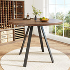ZKLOEP Round Dining Table, Walnut-Colored MDF Top and Black Metal Legs