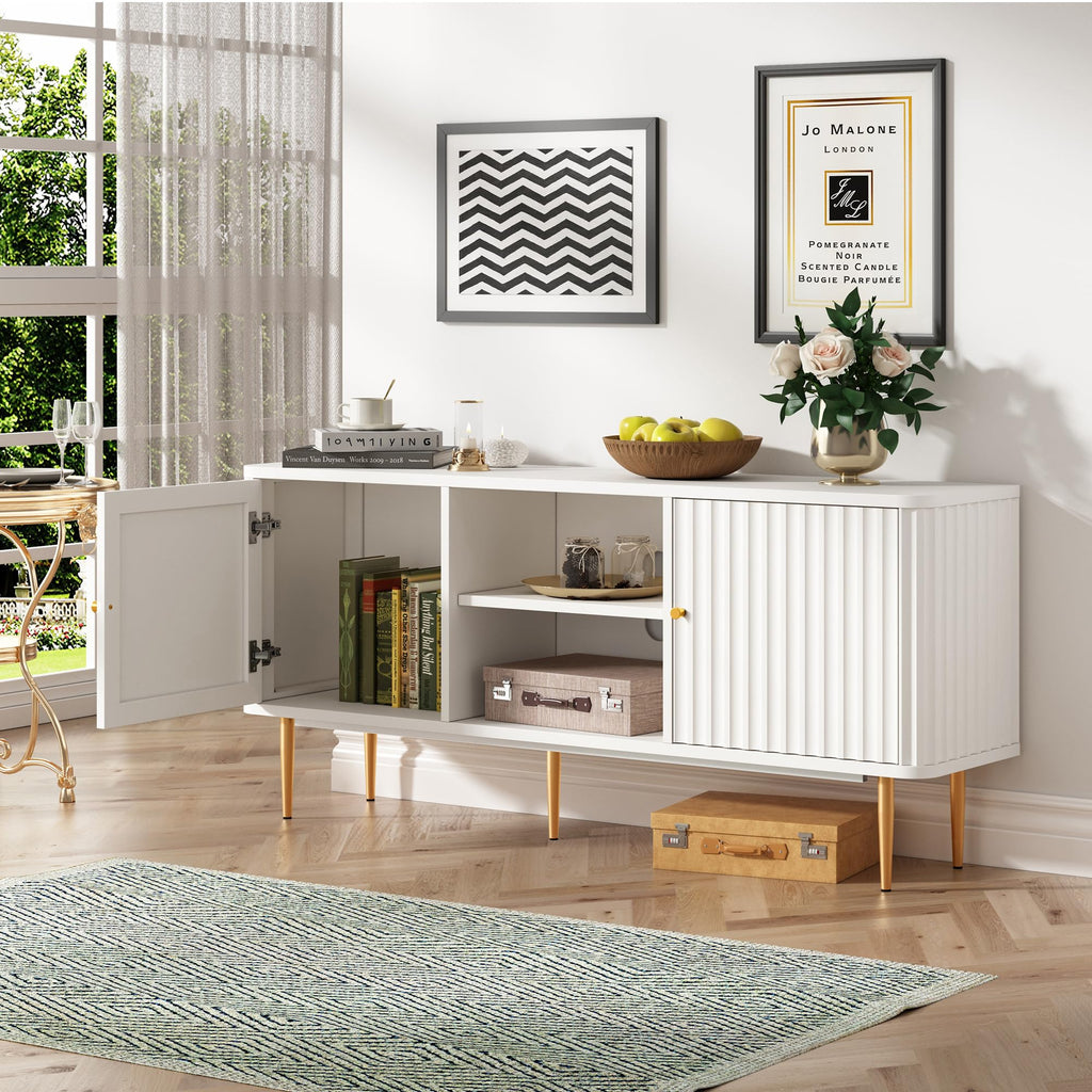 ARTPOWER Mid Century Modern White TV Stand