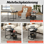 WLIVE Round Coffee Table Set with Storage, Black Metal Frame