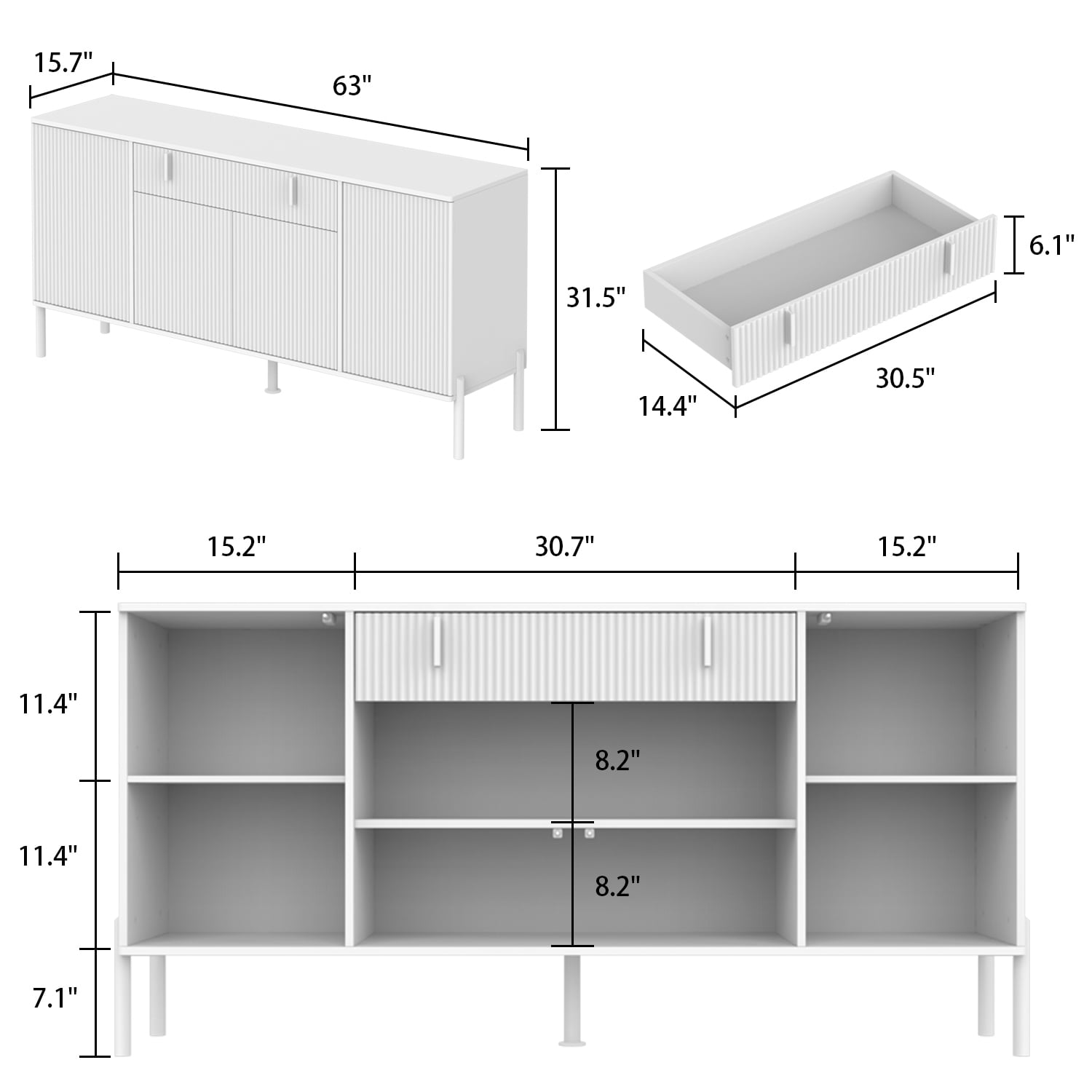 FUFU GAGA Modern 4-Door Buffet Cabinet with Storage Drawer - Black