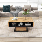 RanRan modern coffee table with oak wood grain finish and storage compartments